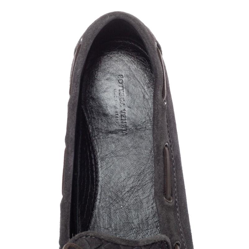 Black Bottega Veneta Dark Grey Intrecciato Suede Trim Bow Loafers Size 39