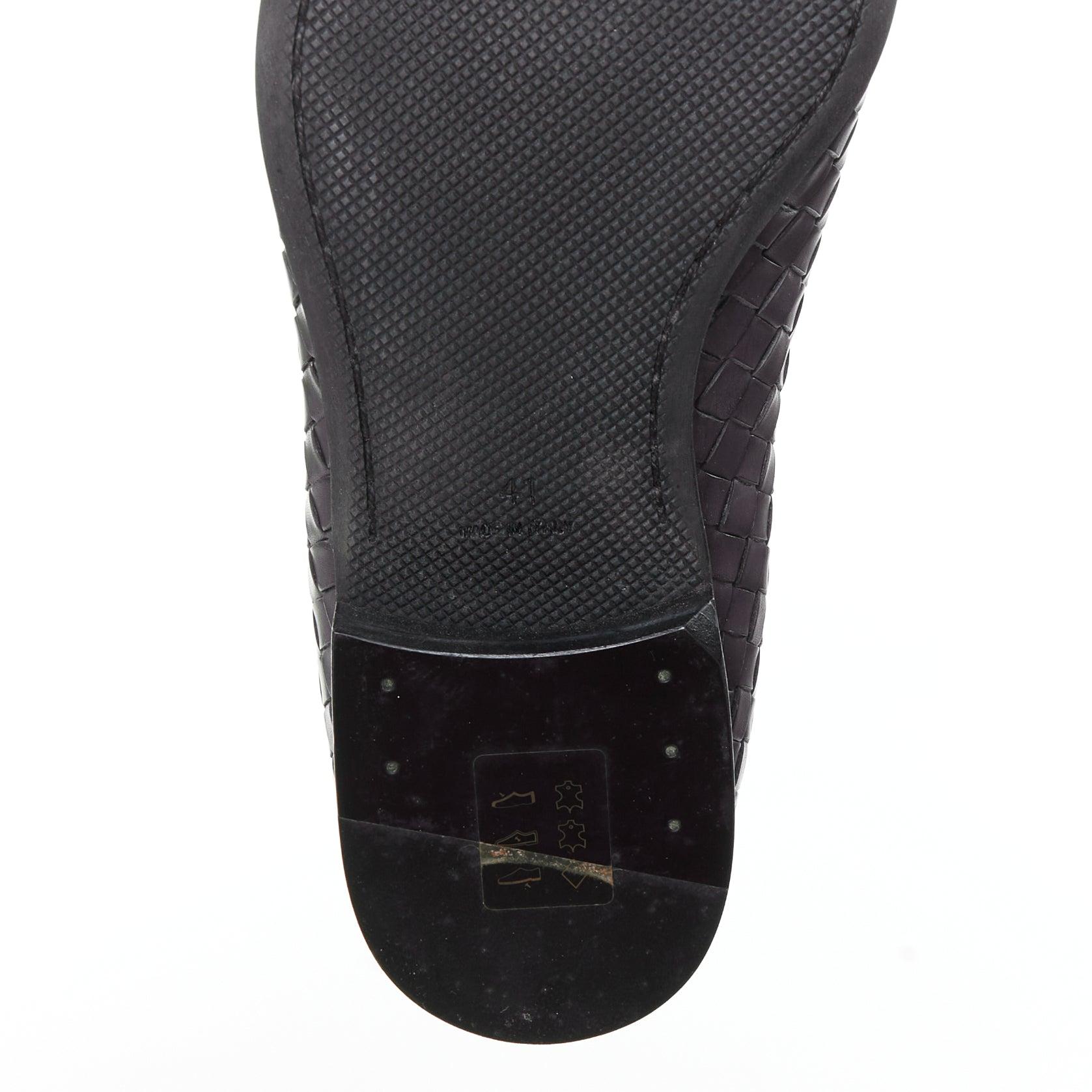 BOTTEGA VENETA cuero gris oscuro intrecciato tejido mocasines zapatos EU41 en venta 6