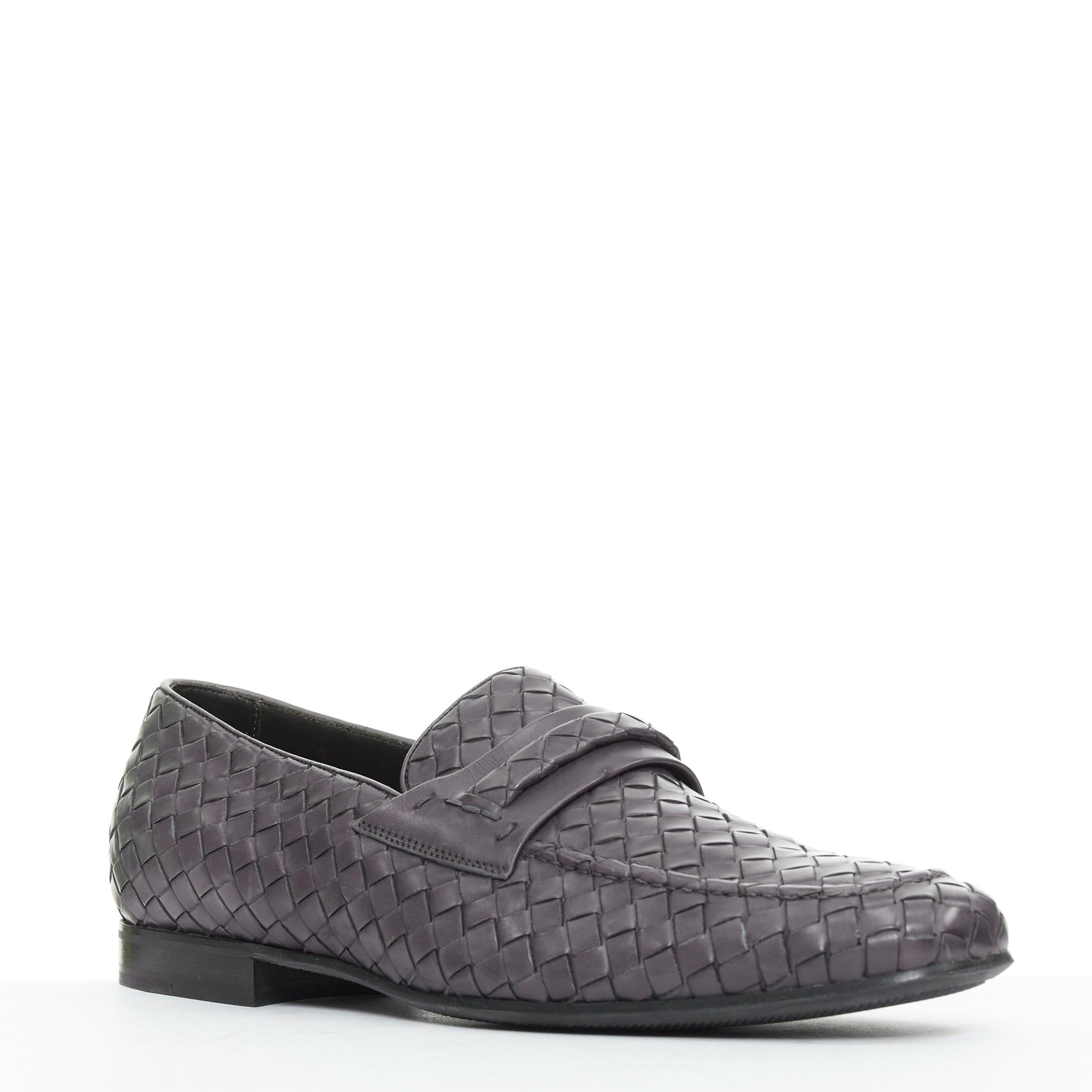 BOTTEGA VENETA cuero gris oscuro intrecciato tejido mocasines zapatos EU41 Gris en venta