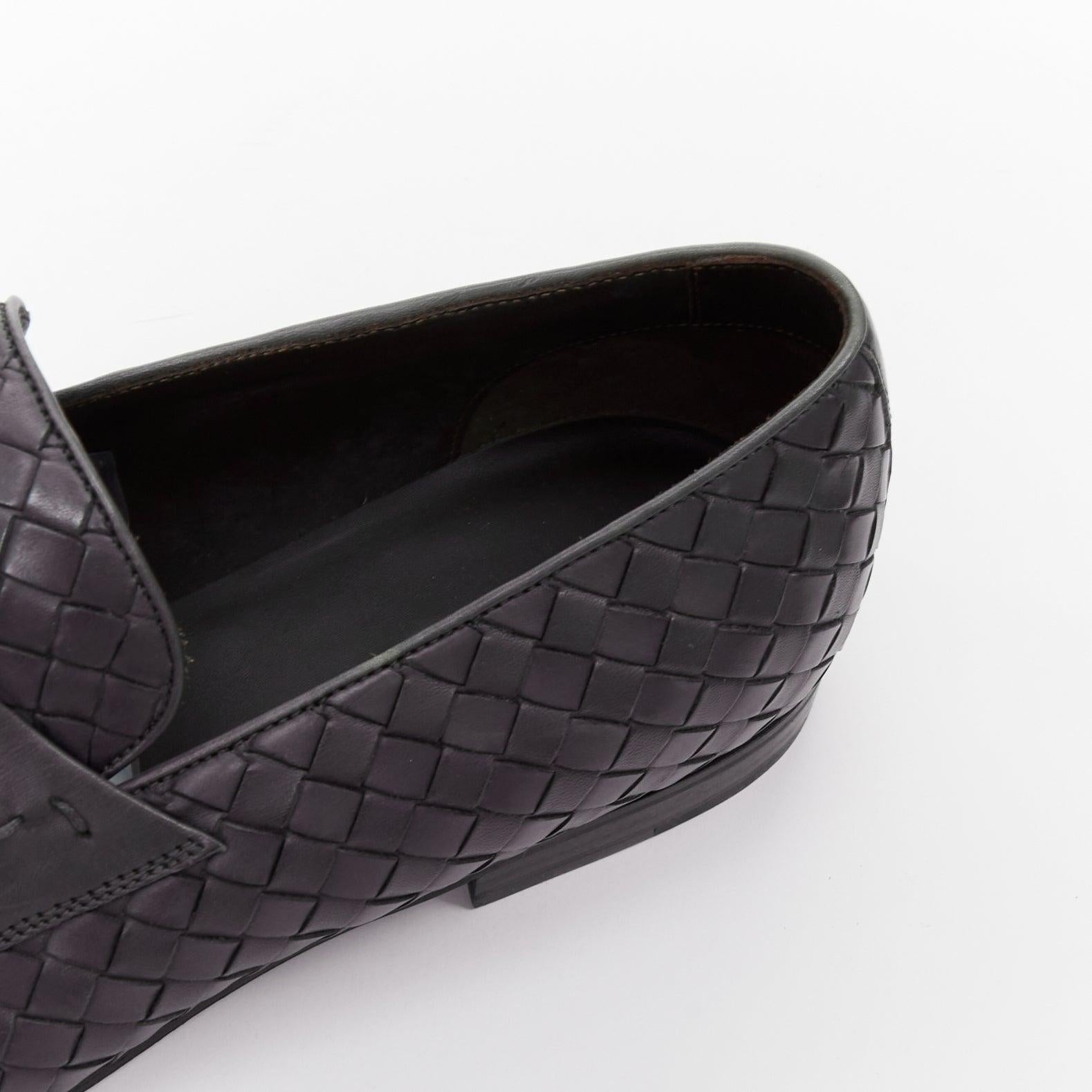 BOTTEGA VENETA cuero gris oscuro intrecciato tejido mocasines zapatos EU41 en venta 4
