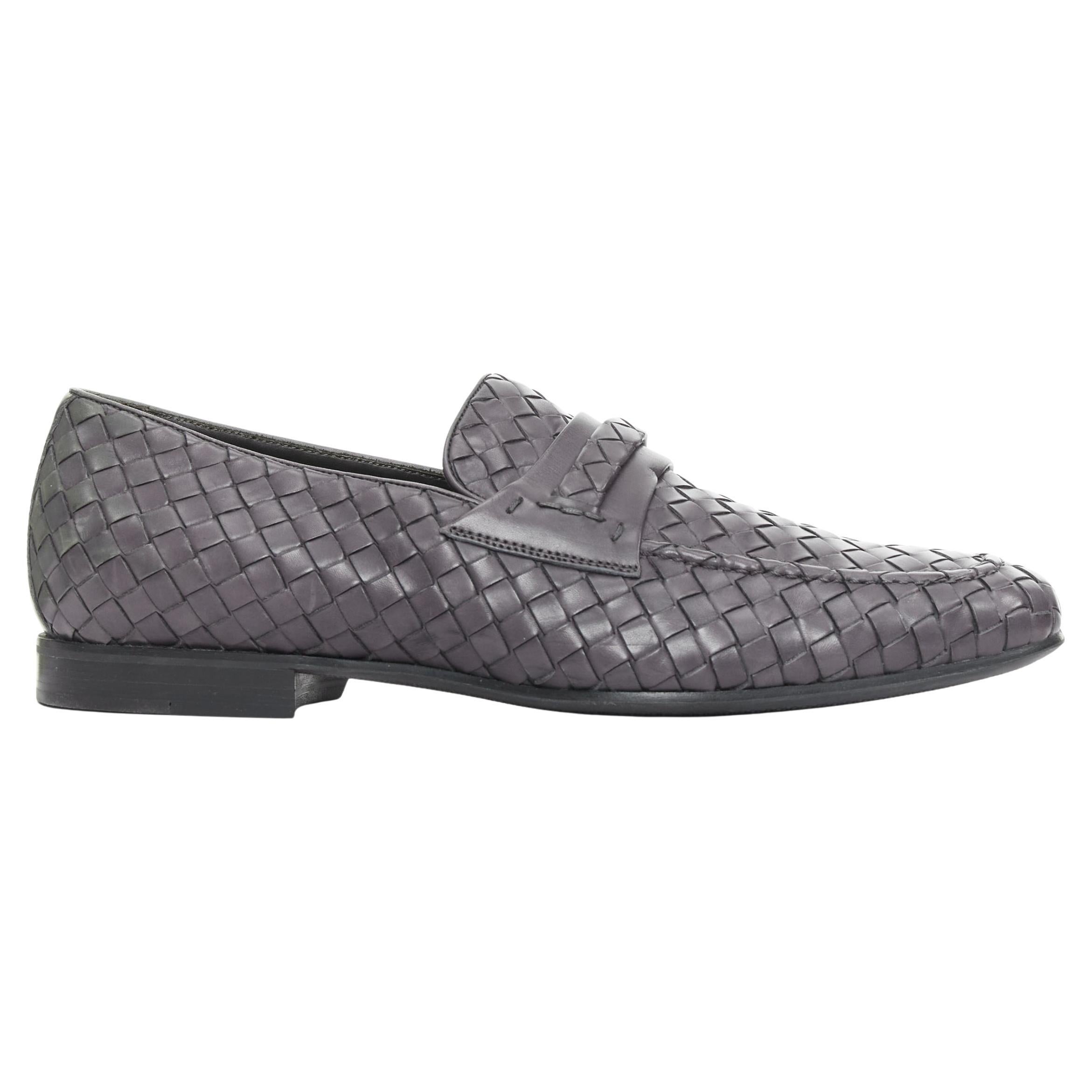 BOTTEGA VENETA cuero gris oscuro intrecciato tejido mocasines zapatos EU41 en venta