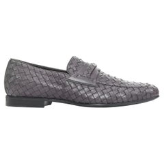 BOTTEGA VENETA cuero gris oscuro intrecciato tejido mocasines zapatos EU41