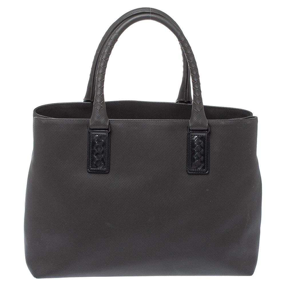Black Bottega Veneta Dark Grey PVC Marco Polo Tote