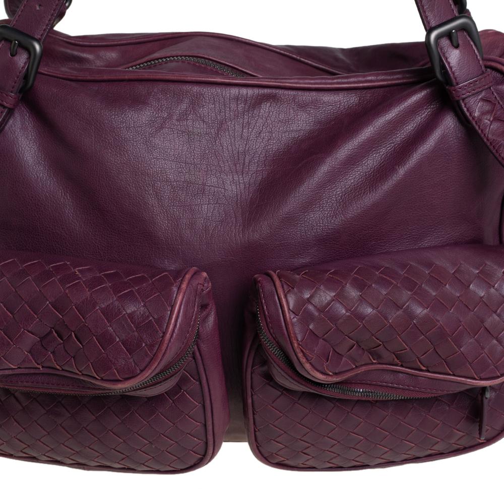 Women's Bottega Veneta Dark Magenta Intrecciato Leather Front Pockets Shoulder bag