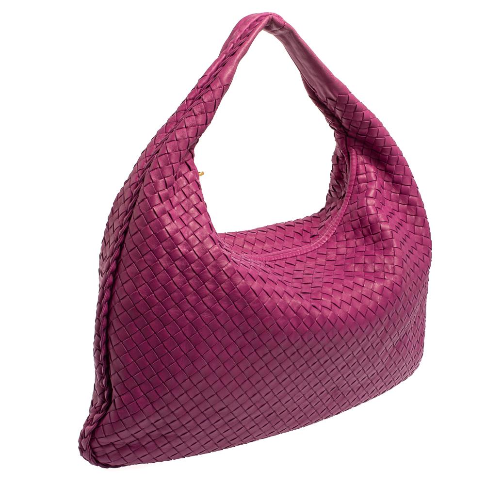 Brown Bottega Veneta Dark Magenta Intrecciato Leather Large Veneta Hobo