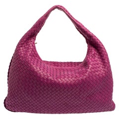 Bottega Veneta Dark Magenta Intrecciato Leather Large Veneta Hobo