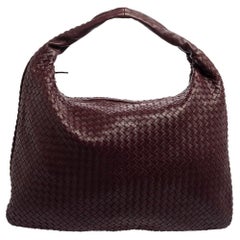 Bottega Veneta Dark Purple Intrecciato Leather Maxi Veneta Hobo