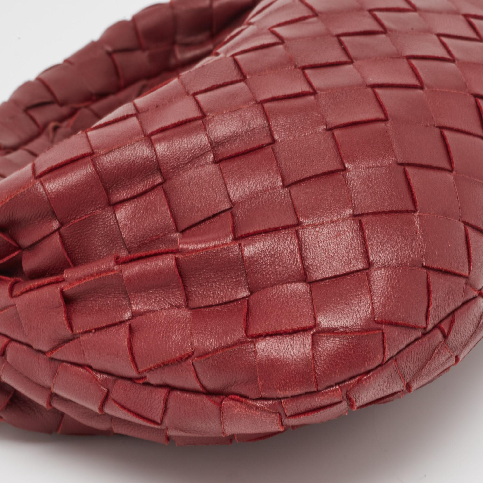Bottega Veneta Dark Red Intrecciato Leather Mini Jodie Hobo For Sale 7