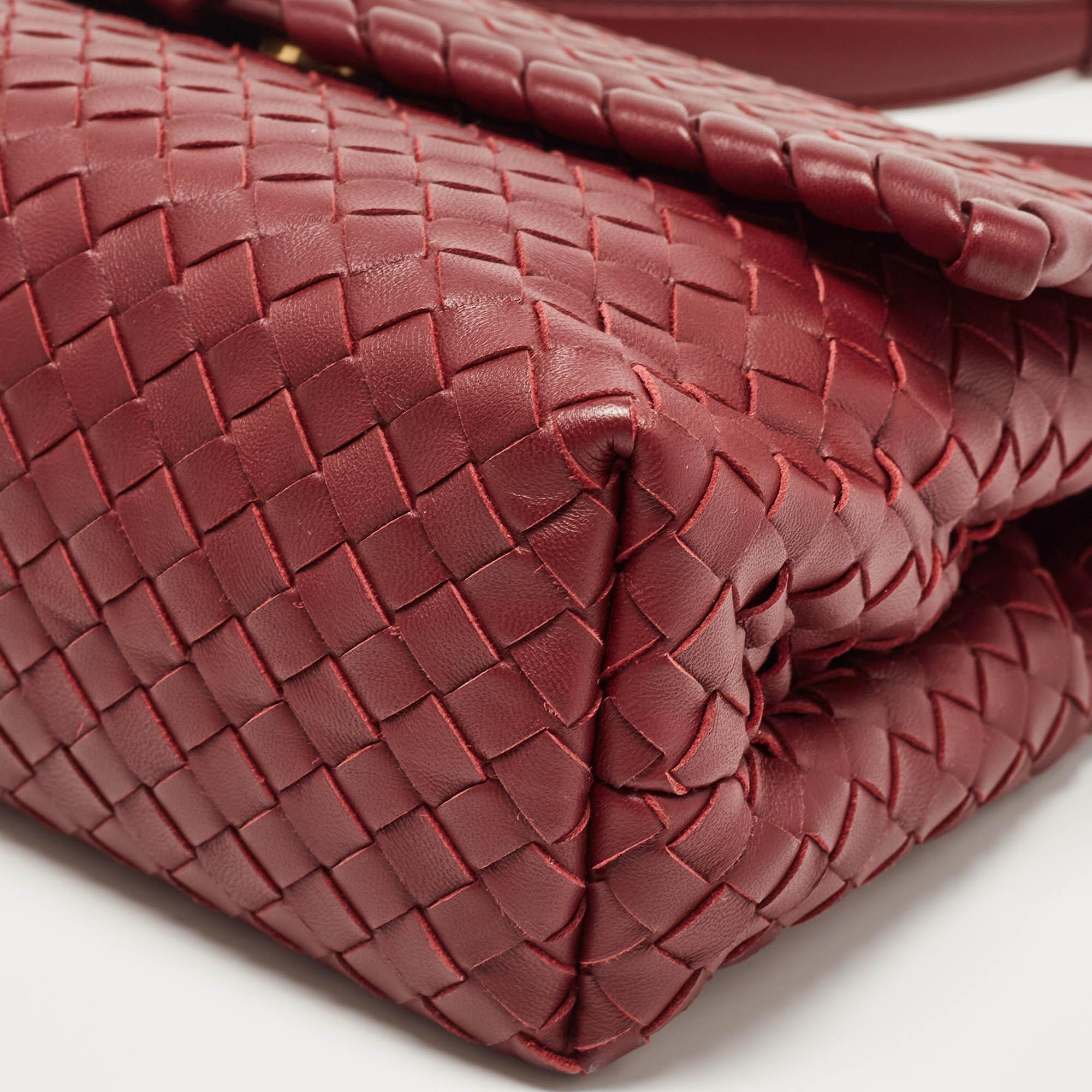 Bottega Veneta Dark Red Intrecciato Leather Small Olimpia Shoulder Bag For Sale 7