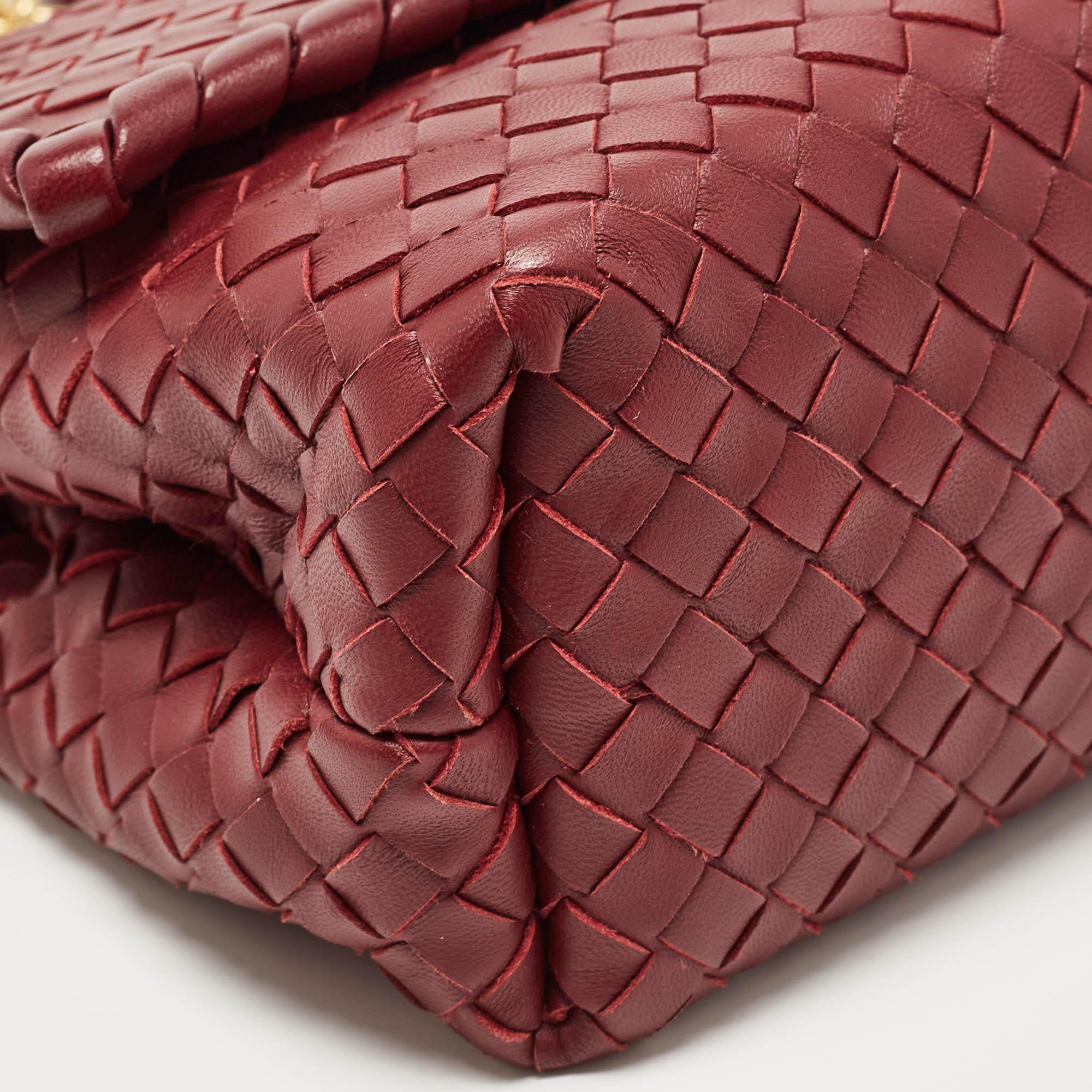 Bottega Veneta Dark Red Intrecciato Leather Small Olimpia Shoulder Bag For Sale 8