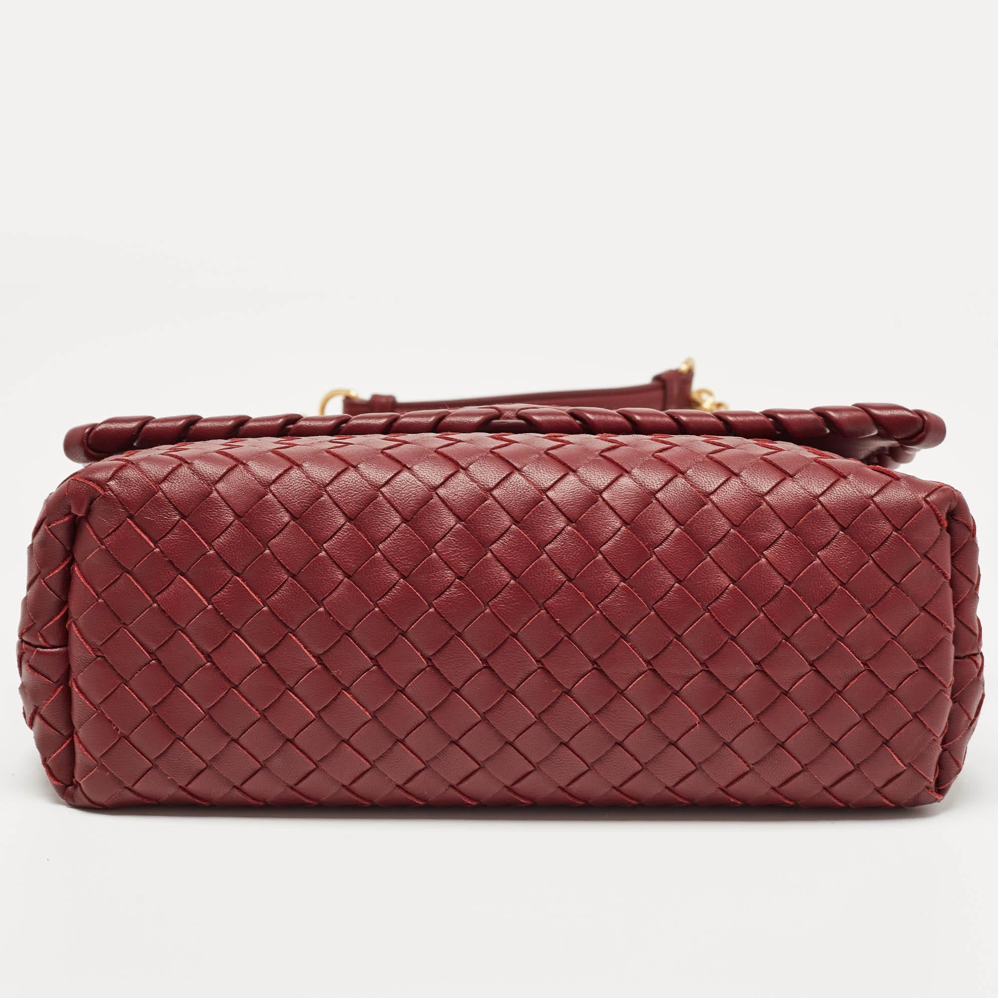 Bottega Veneta Dark Red Intrecciato Leather Small Olimpia Shoulder Bag For Sale 9