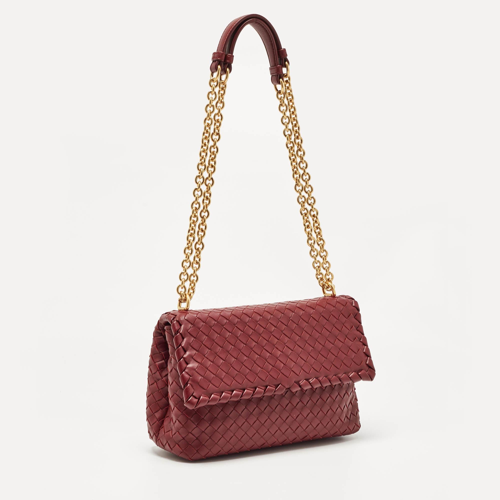 Bottega Veneta Dark Red Intrecciato Leather Small Olimpia Shoulder Bag For Sale 11