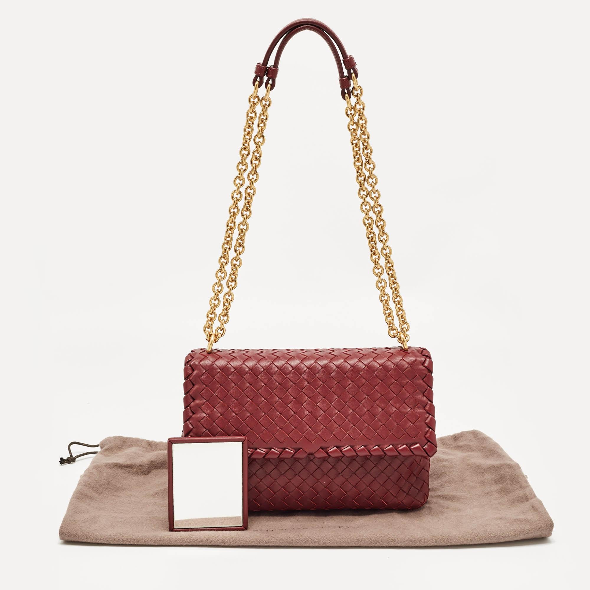 Bottega Veneta Dark Red Intrecciato Leather Small Olimpia Shoulder Bag For Sale 13
