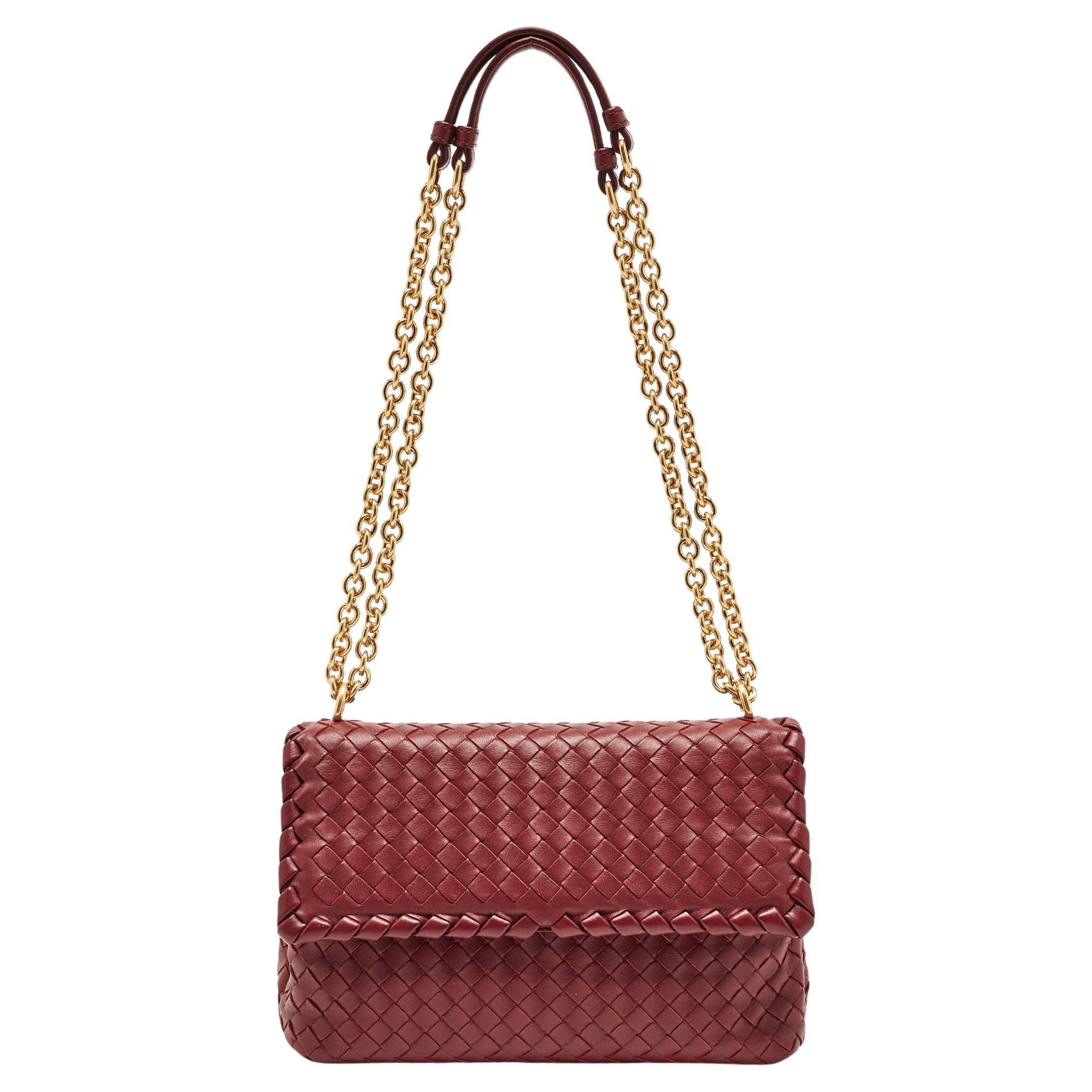 Bottega Veneta Dark Red Intrecciato Leather Small Olimpia Shoulder Bag For Sale