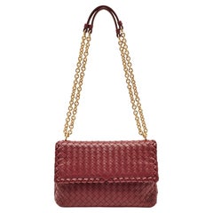 Bottega Veneta Dark Red Intrecciato Leather Small Olimpia Shoulder Bag