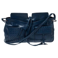 Bottega Veneta Dark Teal Intrecciato Leather Front Pockets Shoulder bag