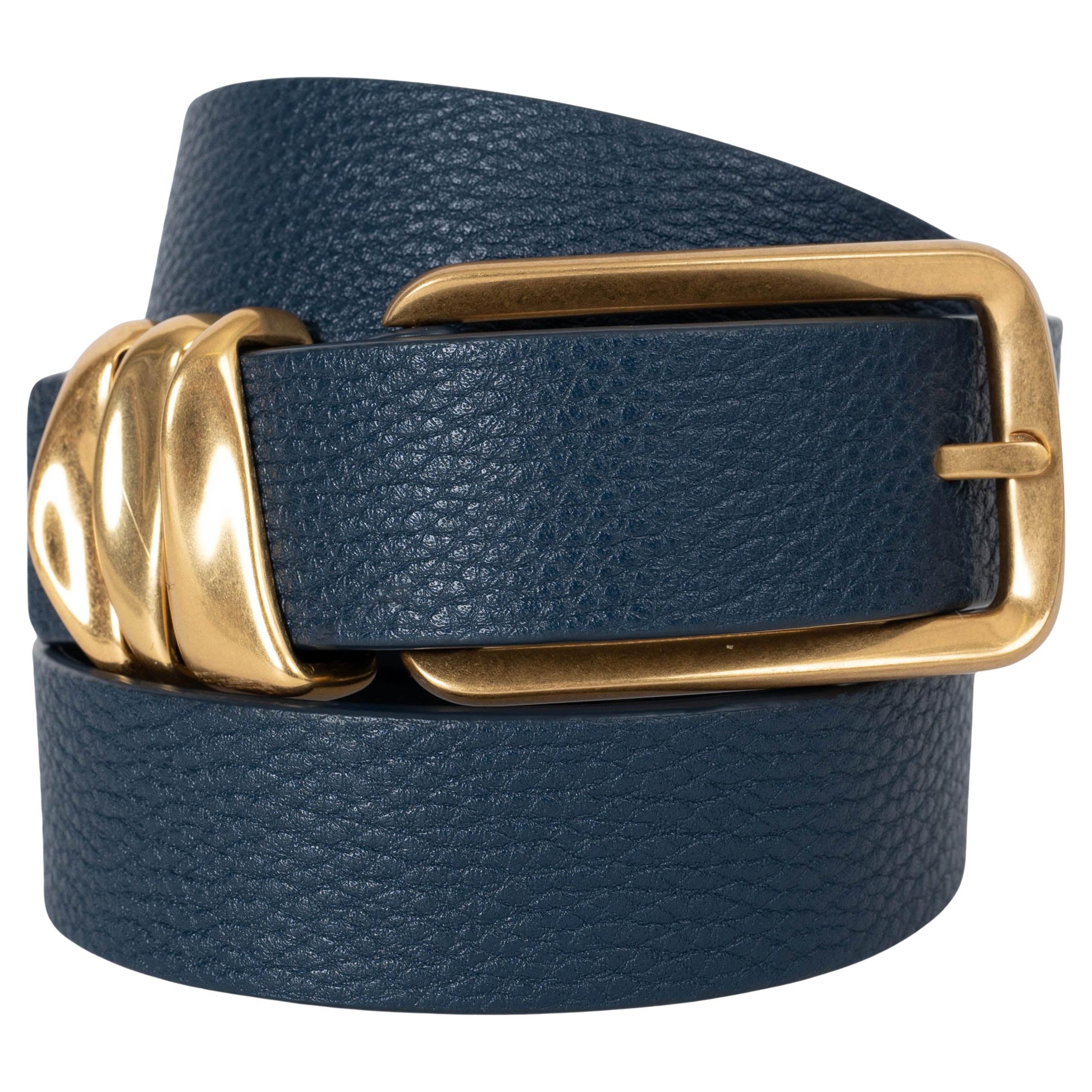 BOTTEGA VENETA Ceinture bleu profond 2022 METAL LOOPS taille 75 en vente
