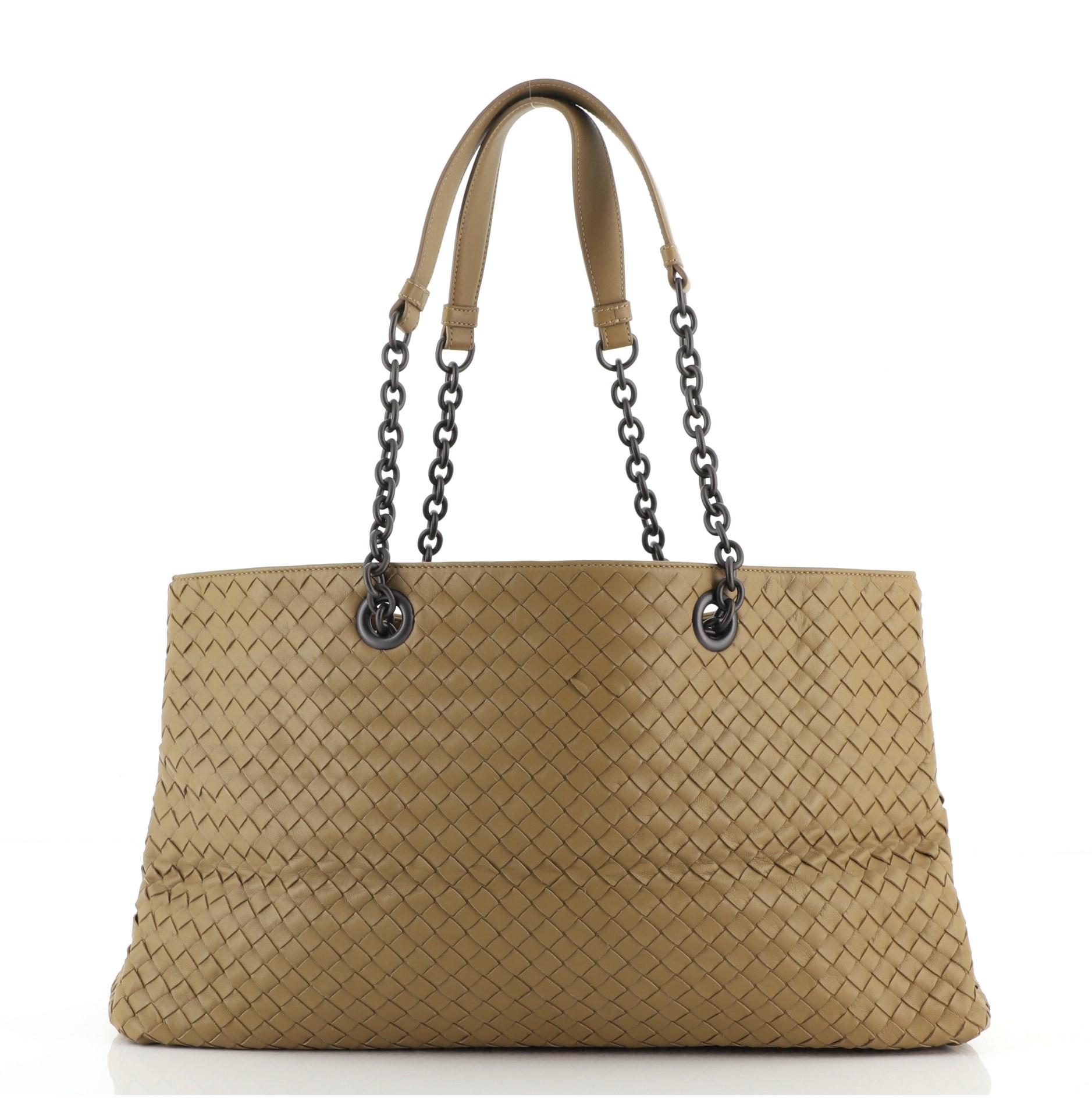 Brown Bottega Veneta Double Chain Tote Intrecciato Nappa Large