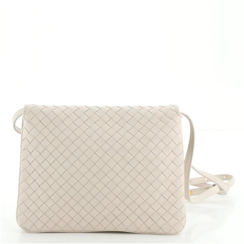 Beige Bottega Veneta Double Compartment Flap Bag Intrecciato Nappa Medium