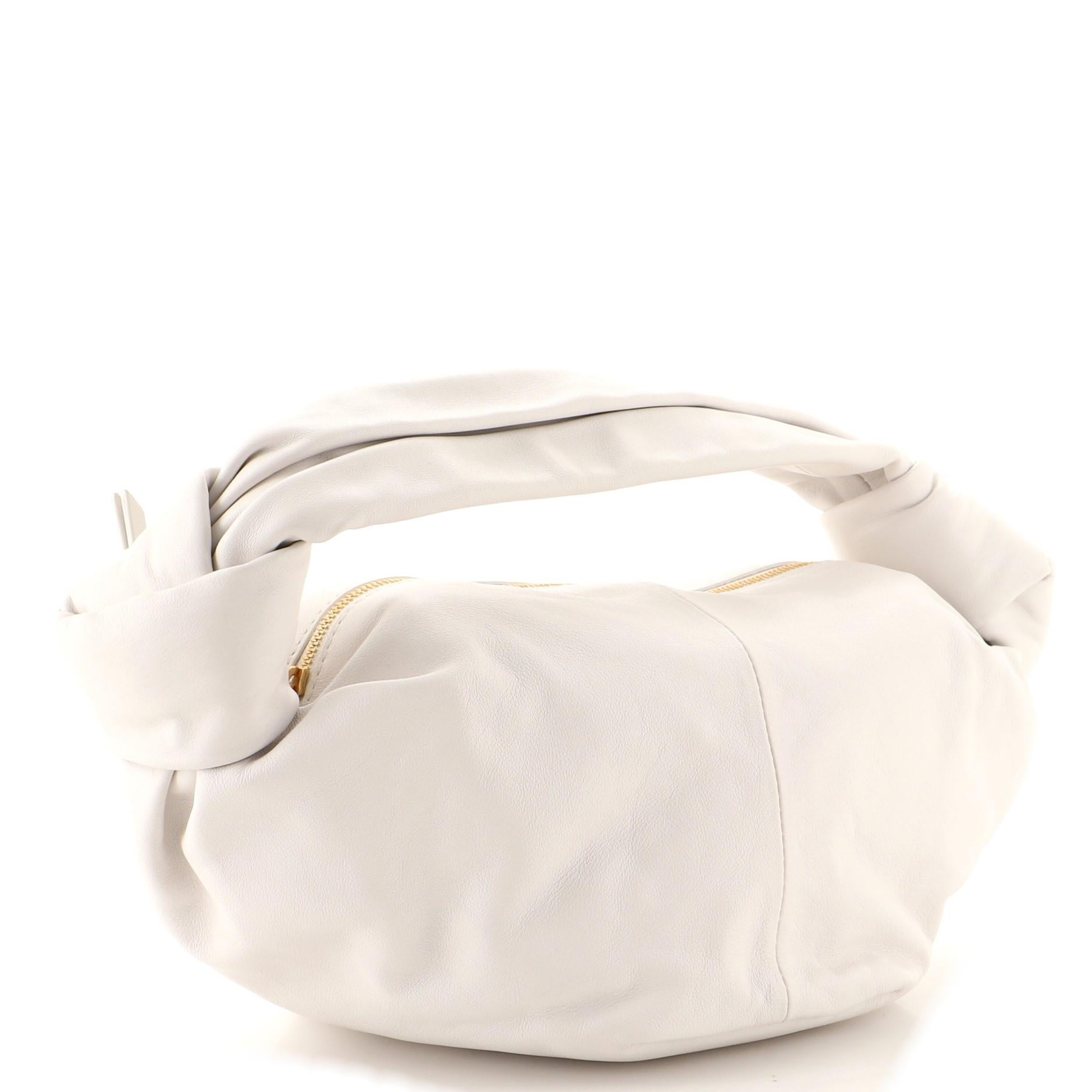 Beige Bottega Veneta Double Knot Hobo Leather Mini