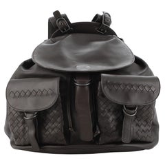 Bottega Veneta Double Pocket Backpack Leather with Intrecciato Detail Medium