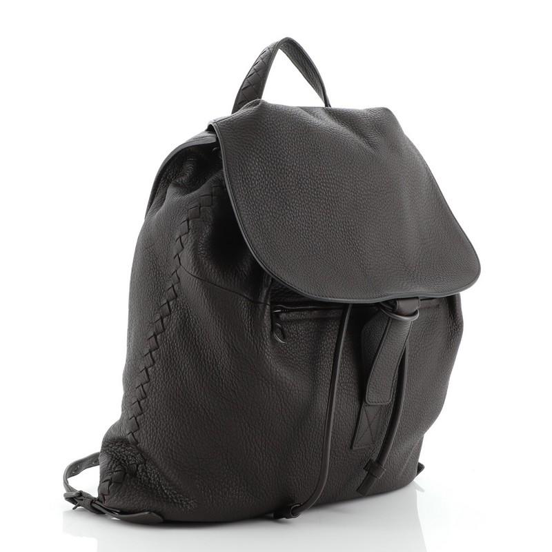 Condition: Excellent. Slight cracking on opening wax edge, light wear in interior, scratches on hardware. 
Accessories: No Accessories 
Measurements: 
Designer: Bottega Veneta
Model: Drawstring Flap Backpack Leather Large
Exterior Material: Leather