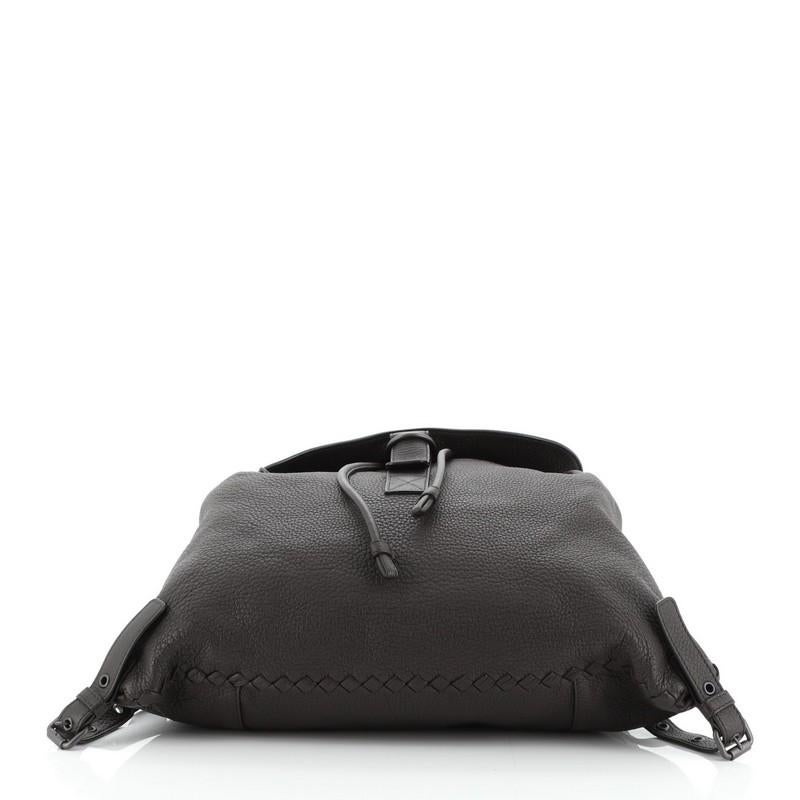 Black Bottega Veneta Drawstring Flap Backpack Leather Large