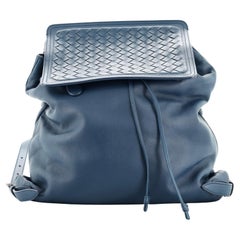 Bottega Veneta Drawstring Flap Front Zip Backpack Leather with Intrecciat