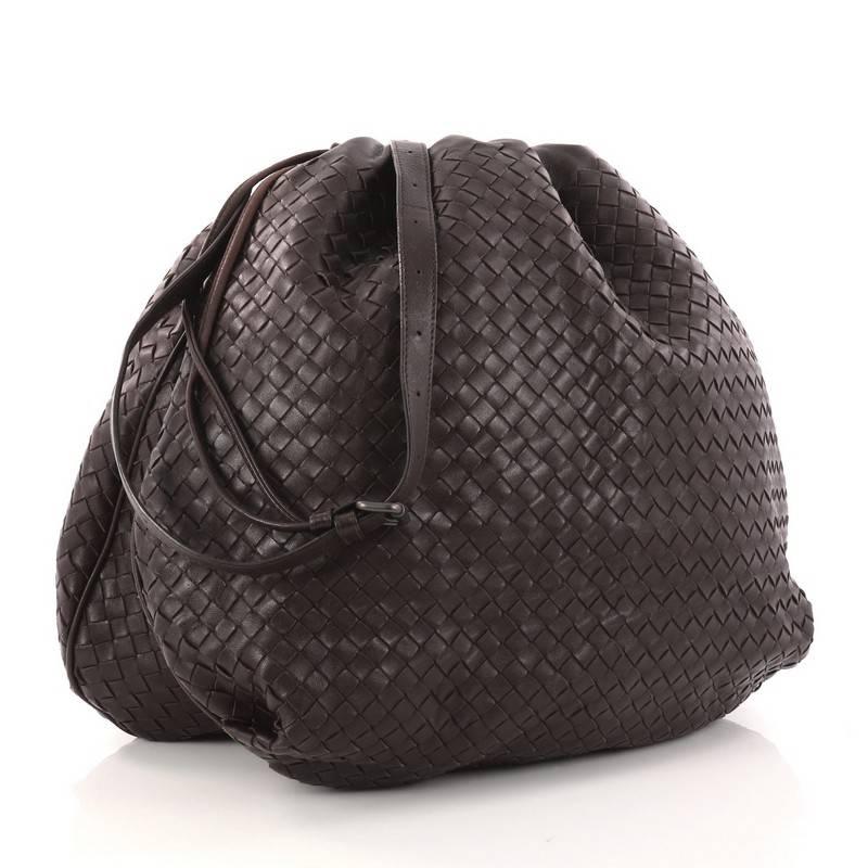 Black Bottega Veneta Drawstring Shoulder Bag Intrecciato Nappa Large