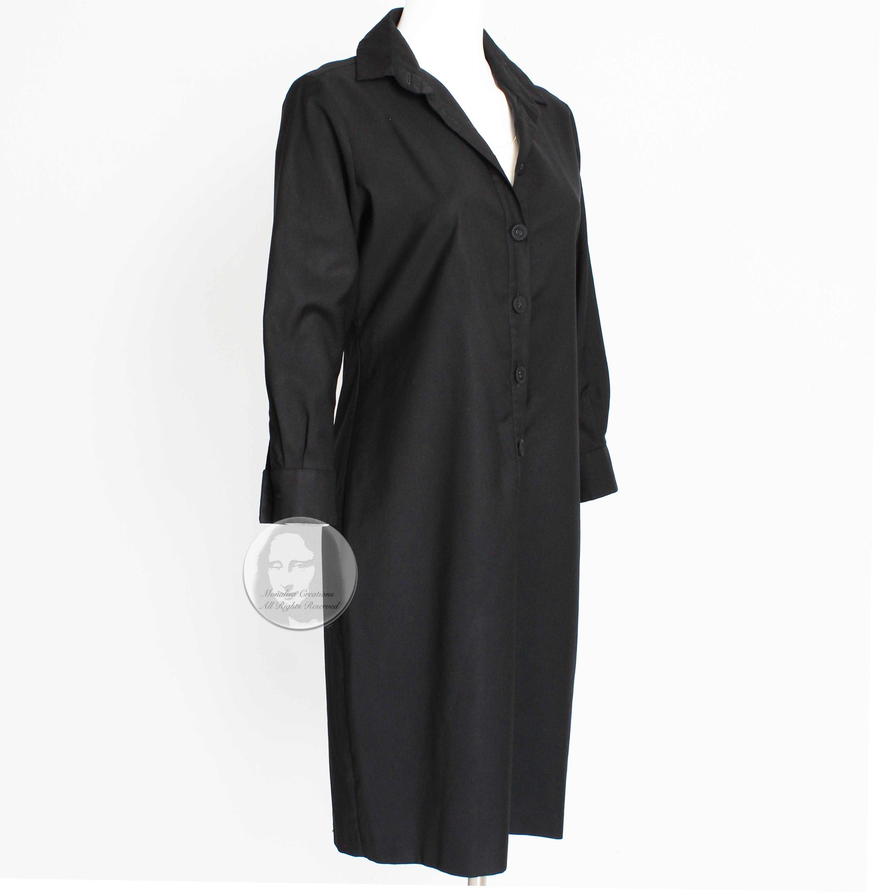 Bottega Veneta Dress Black Wool Twill Shirtwaist Button Front Sz 42 LBD Italy In Good Condition In Port Saint Lucie, FL