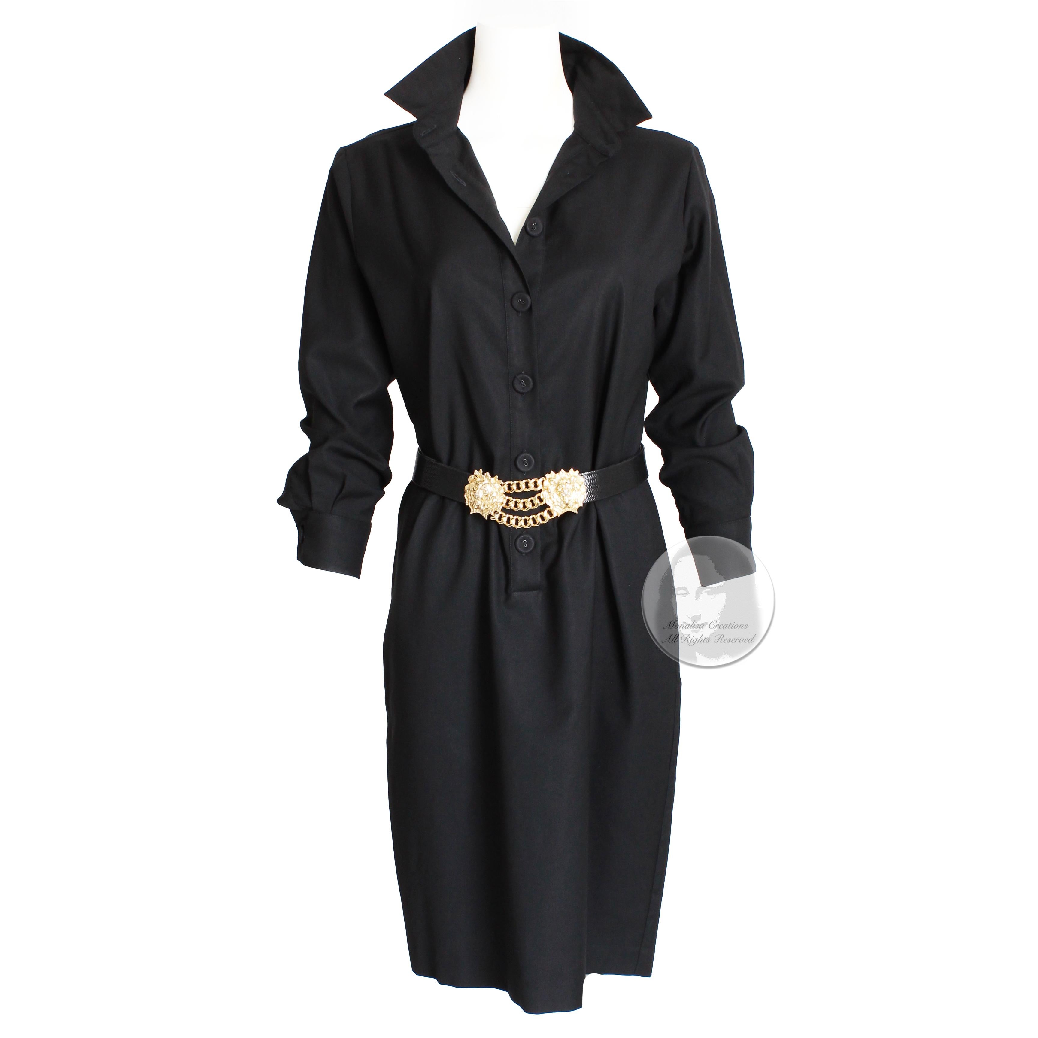 Women's or Men's Bottega Veneta Dress Black Wool Twill Shirtwaist Button Front Sz 42 LBD Italy