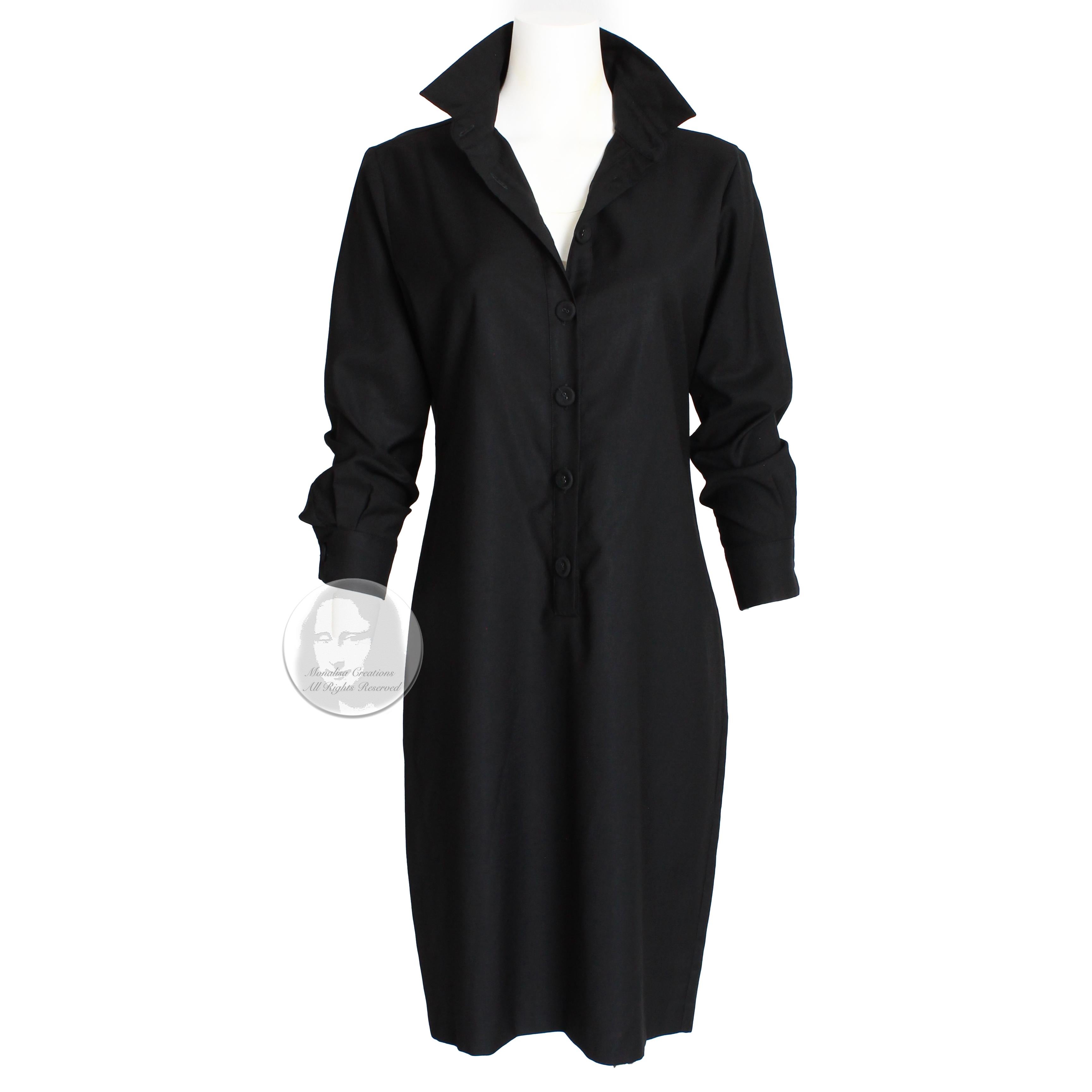 Bottega Veneta Dress Black Wool Twill Shirtwaist Button Front Sz 42 LBD Italy 2