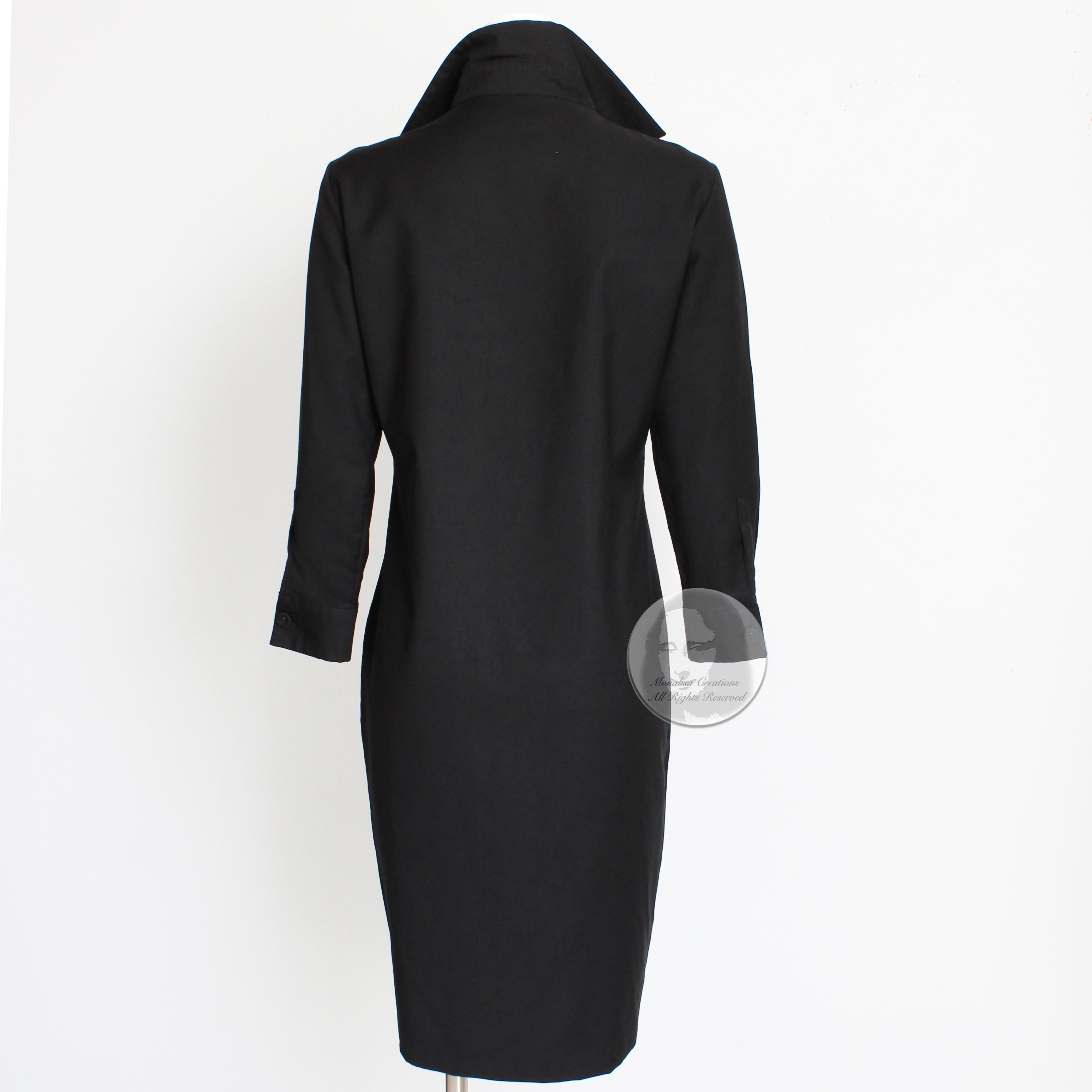 Bottega Veneta Dress Black Wool Twill Shirtwaist Button Front Sz 42 LBD Italy 4