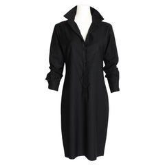Bottega Veneta Dress Black Wool Twill Shirtwaist Button Front Sz 42 LBD Italy