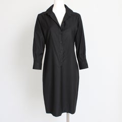 Bottega Veneta Dress Black Wool Twill Shirtwaist LBD Button Front Sz 42 Italy