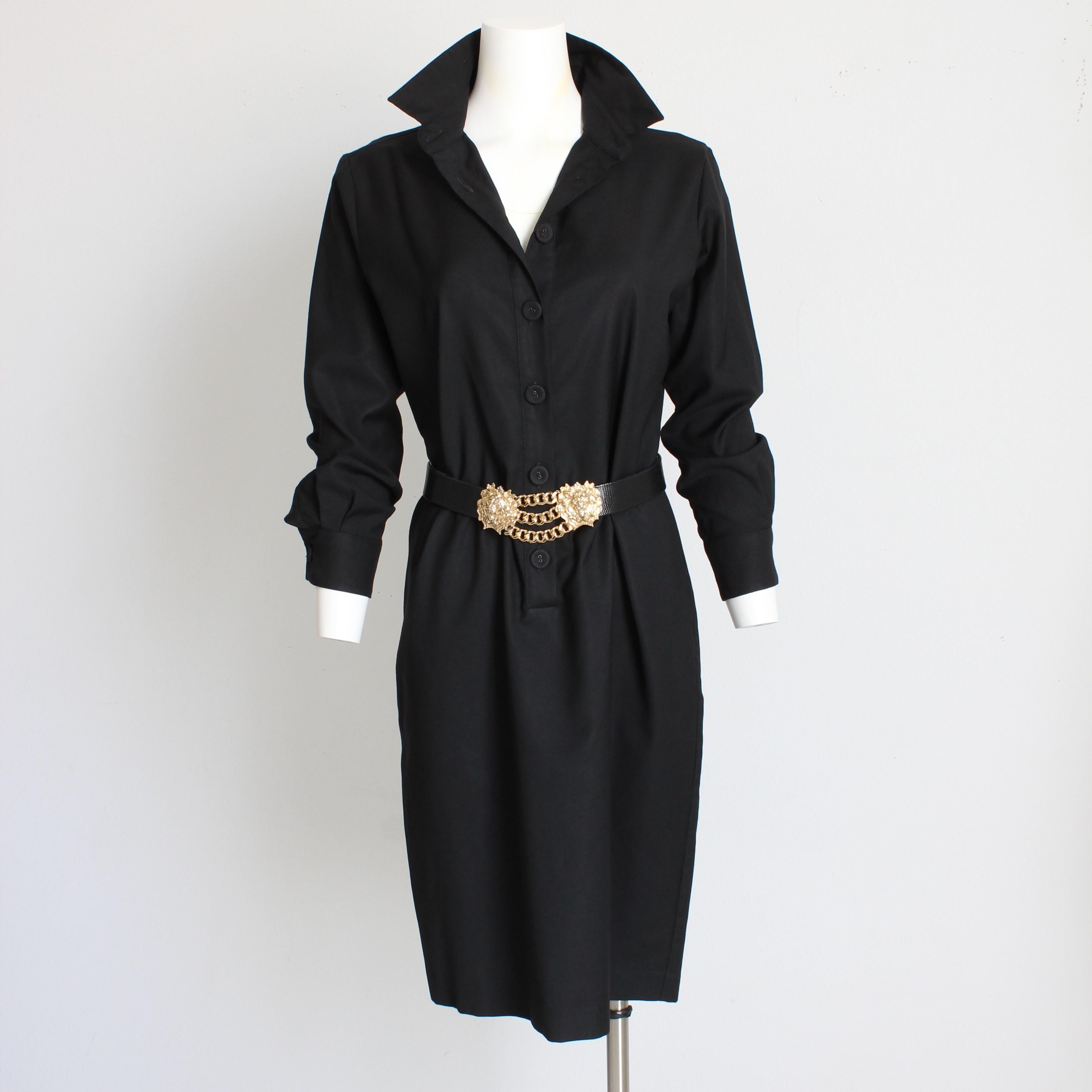 Bottega Veneta Dress Black Wool Twill Shirtwaist LBD Button Front Sz 42 Italy For Sale 1