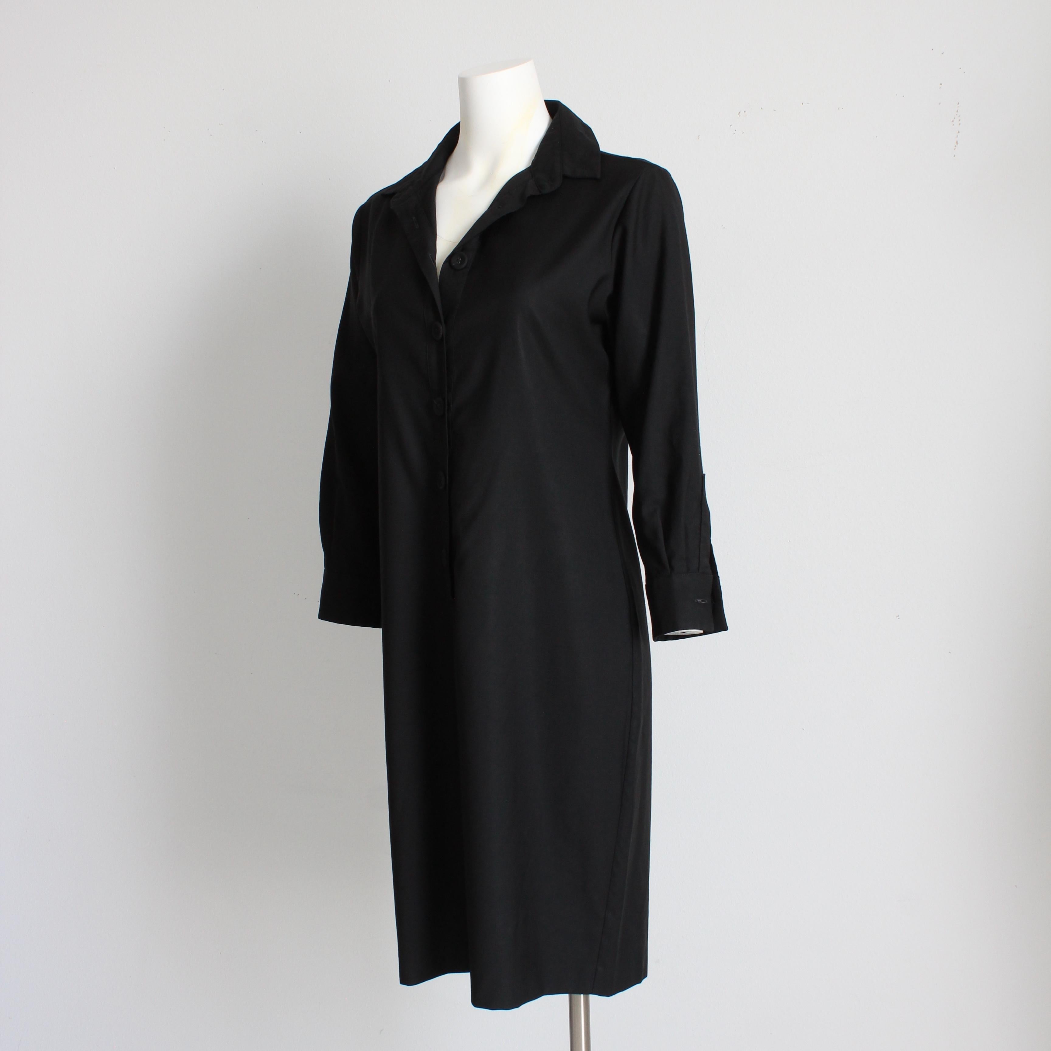 Bottega Veneta Dress Black Wool Twill Shirtwaist LBD Button Front Sz 42 Italy For Sale 2