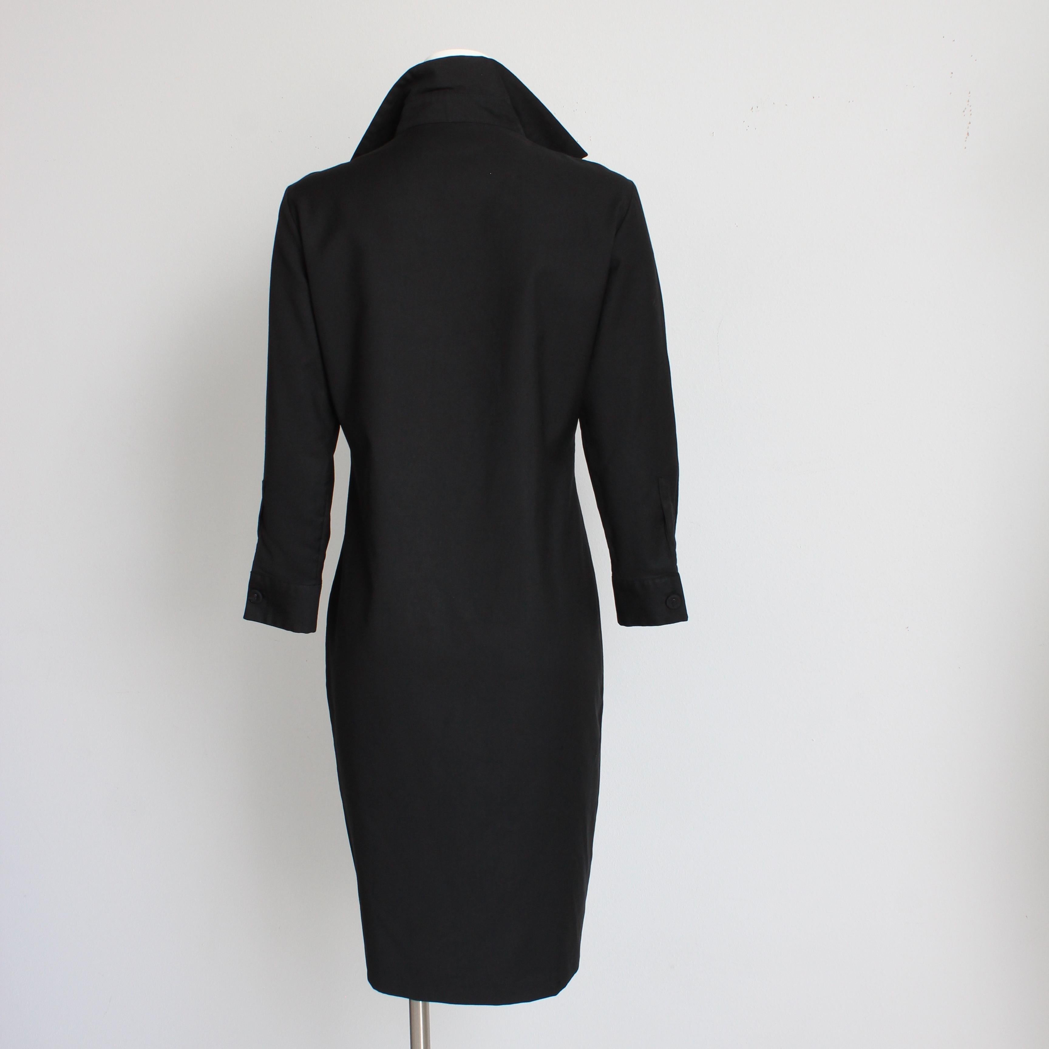Bottega Veneta Dress Black Wool Twill Shirtwaist LBD Button Front Sz 42 Italy For Sale 5