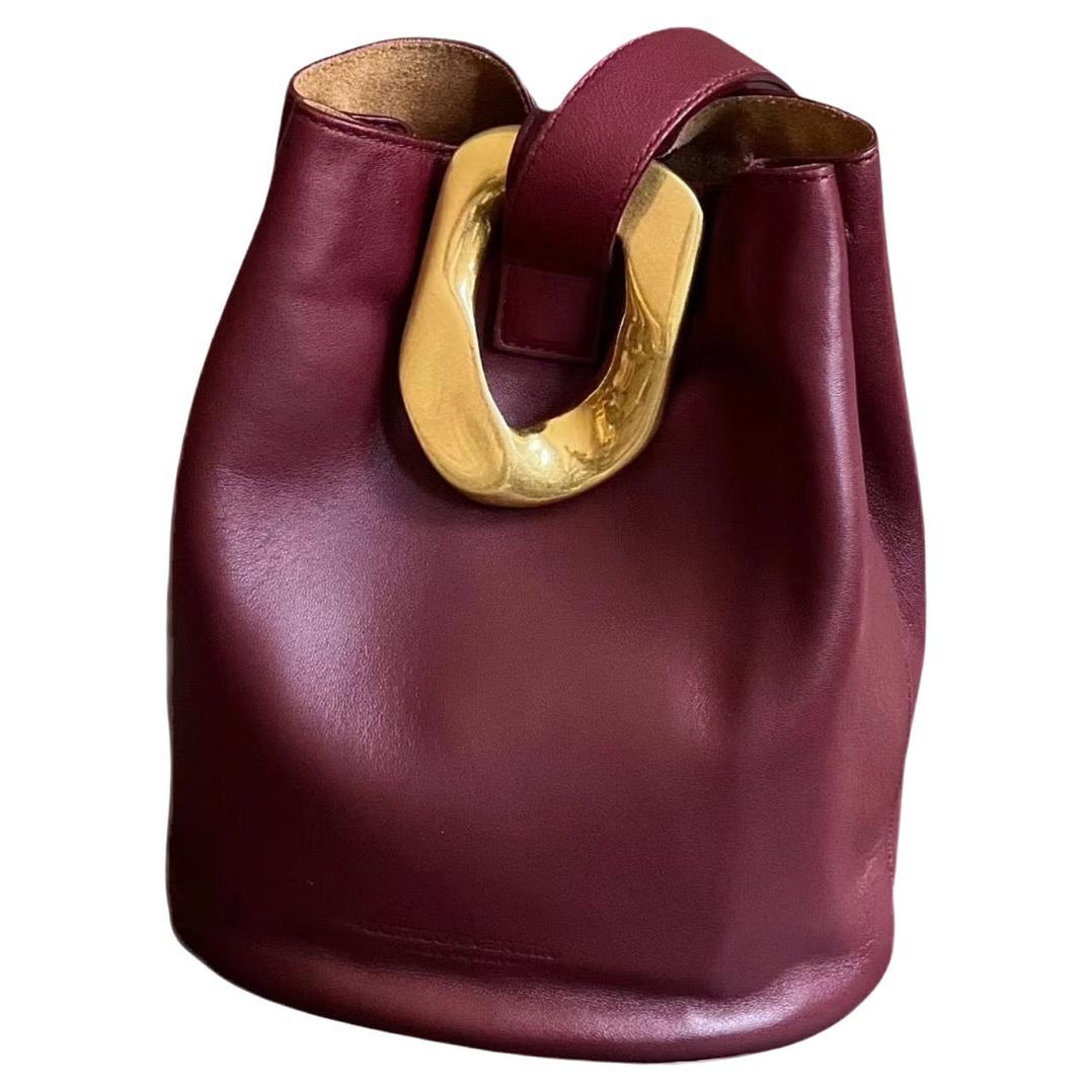 Bottega Veneta Drop Burgundy calfskin leather Gold Hardware Wristlet Clutch For Sale
