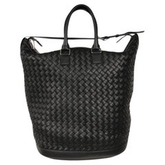Bottega Veneta Duffle Bag Intrecciato Black Woven Leather Tote Carry On Travel