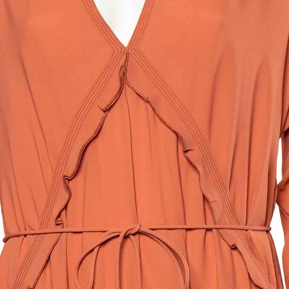 Women's Bottega Veneta Dusky Orange Silk Georgette Belted Fluid Maxi Dress L