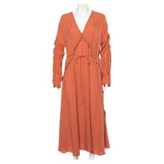 Bottega Veneta Dusky Orange Silk Georgette Belted Fluid Maxi Dress L