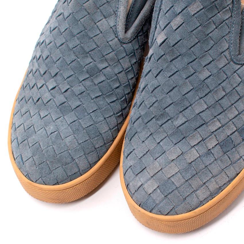 Bottega Veneta Dust Blue Suede Intrecciato Slip-On Sneakers - US 12 In Excellent Condition For Sale In London, GB