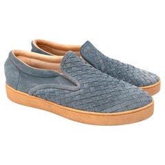 Bottega Veneta Dust Blue Suede Intrecciato Slip-On Sneakers - US 12