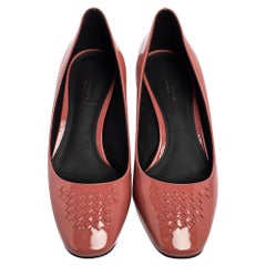 Bottega Veneta Dusty Pink Patent Leather Intrecciato Block Heel Pumps Size 37.5