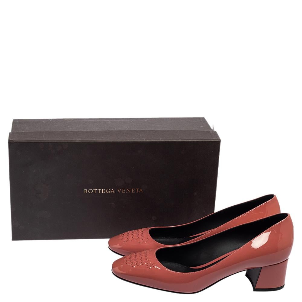 Bottega Veneta Dusty Pink Patent Leather Intrecciato Block Heel Pumps Size 37.5 3
