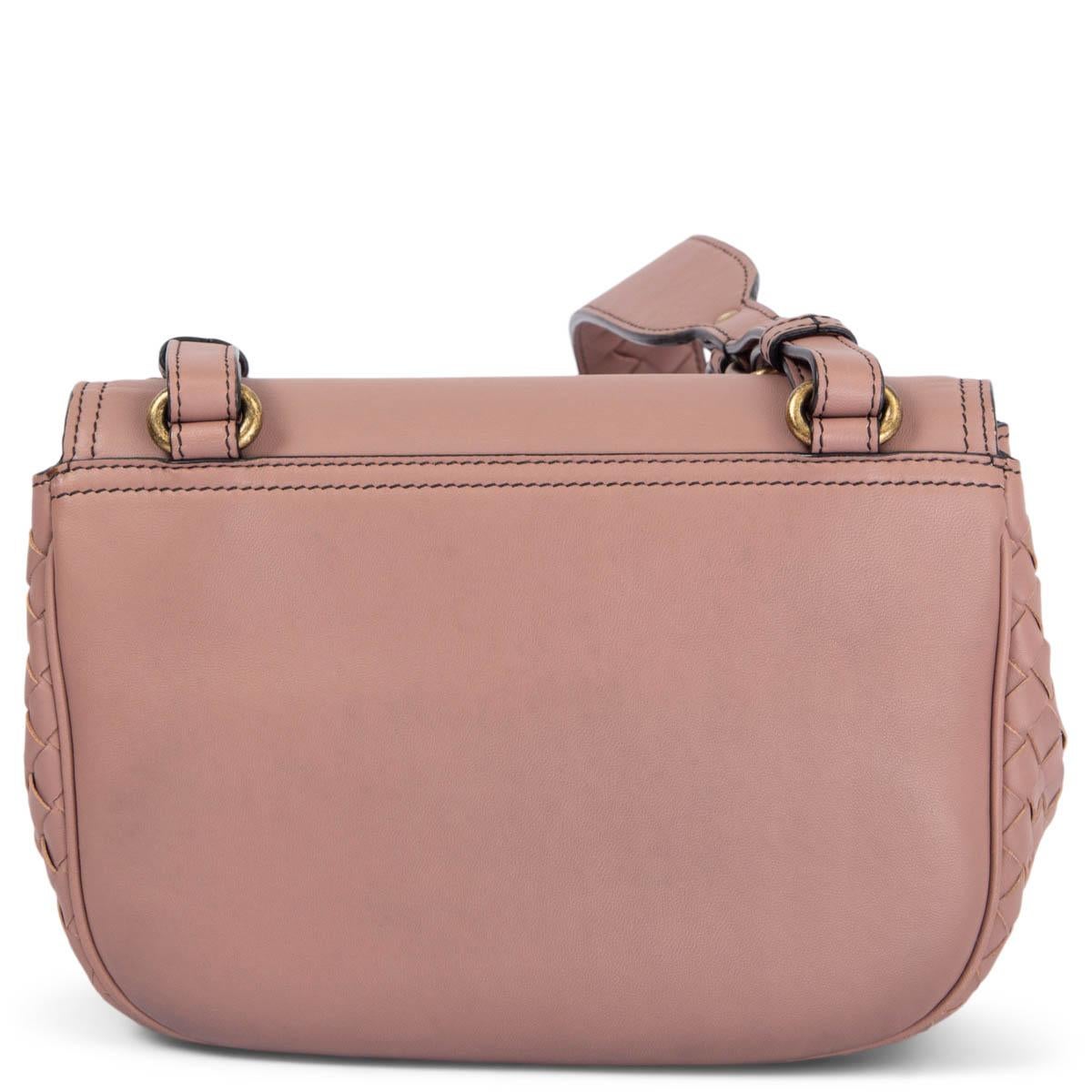 Brown BOTTEGA VENETA dusty rose leather LUNA INTRECCIATO Crossbody Bag For Sale
