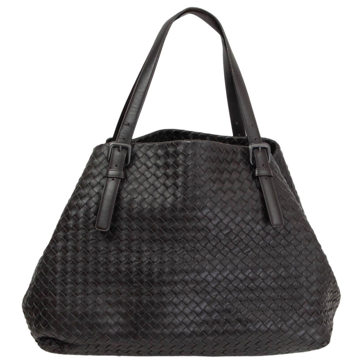 Black BOTTEGA VENETA Ebene brown INTRECCIATO CRESTA LARGE Tote Bag
