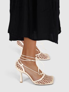Bottega Veneta Ecru Mesh Stretch Lace-Up Sandals Size IT 35