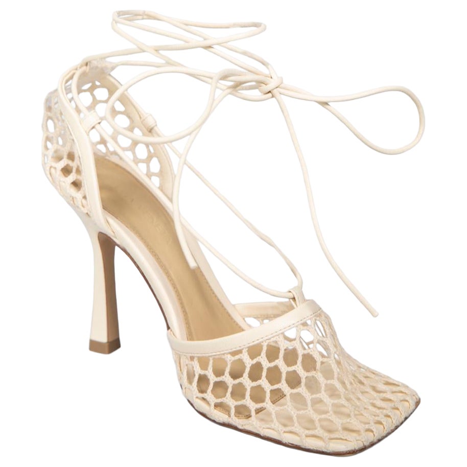 Bottega Veneta Ecru Mesh Stretch Lace-Up Sandals Size IT 35